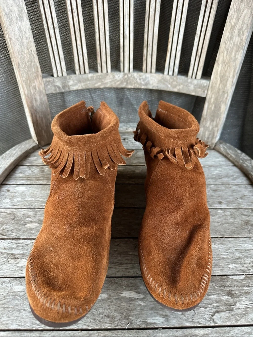 Minnetonka Brown Suede Fringe Ankle Booties 9 - Picture 1 of 14